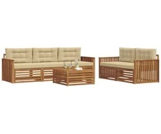 Lauko sofos komplektas su pagalve 6 pcs Natūralus ir bežinis