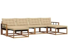 Lauko sofos komplektas su pagalve 6 pcs Natūralus ir bežinis