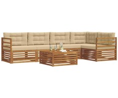 Lauko sofos komplektas su pagalve 6 pcs Natūralus ir bežinis