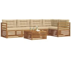 Lauko sofos komplektas su pagalve 6 pcs Natūralus ir bežinis