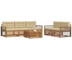 Lauko sofos komplektas su pagalve 6 pcs Natūralus ir bežinis