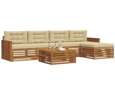 Lauko sofos komplektas su pagalve 6 pcs Natūralus ir bežinis
