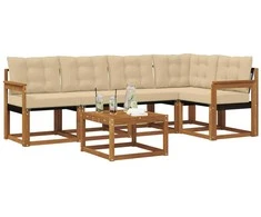 Lauko sofos komplektas su pagalve 6 pcs Natūralus ir bežinis