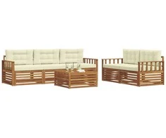 Lauko baldų komplektas Lauko sofos komplektas su pagalve 6 pcs Natūralus ir grietinėlė