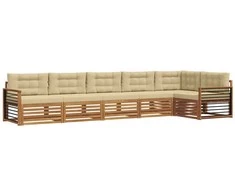 Lauko sofos komplektas su pagalve 6 pcs Natūralus ir bežinis