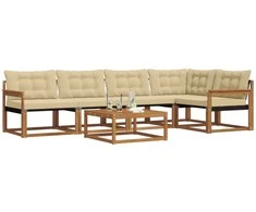 Lauko sofos komplektas su pagalve 6 pcs Natūralus ir bežinis