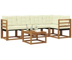 Lauko sofos komplektas su pagalve 6 pcs Natūralus ir grietinėlė