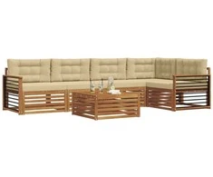 Lauko sofos komplektas su pagalve 6 pcs Natūralus ir bežinis