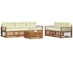 Lauko sofos komplektas su pagalve 6 pcs Natūralus ir grietinėlė