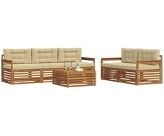 Lauko sofos komplektas su pagalve 6 pcs Natūralus ir bežinis