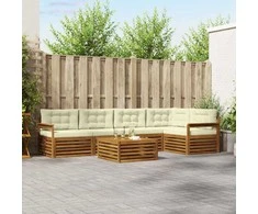 Lauko baldų komplektas Lauko sofos komplektas su pagalve 6 pcs Natūralus ir grietinėlė