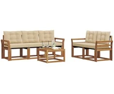 Lauko sofos komplektas su pagalve 6 pcs Natūralus ir bežinis
