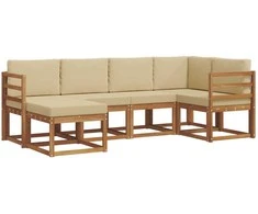 Lauko sofos komplektas su pagalve 6 pcs Natūralus ir bežinis