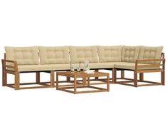 Lauko sofos komplektas su pagalve 6 pcs Natūralus ir bežinis