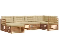 Lauko sofos komplektas su pagalve 6 pcs Natūralus ir bežinis
