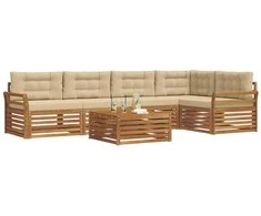 Lauko sofos komplektas su pagalve 6 pcs Natūralus ir bežinis