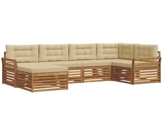 Lauko sofos komplektas su pagalve 6 pcs Natūralus ir bežinis