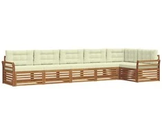 Lauko sofos komplektas su pagalve 6 pcs Natūralus ir grietinėlė