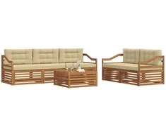 Lauko sofos komplektas su pagalve 6 pcs Natūralus ir bežinis
