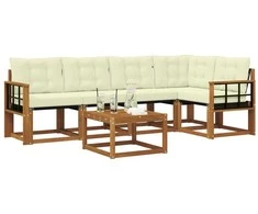 Lauko sofos komplektas su pagalve 6 pcs Natūralus ir grietinėlė
