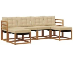 Lauko sofos komplektas su pagalve 6 pcs Natūralus ir bežinis
