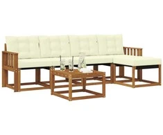 Lauko sofos komplektas su pagalve 6 pcs Natūralus ir grietinėlė