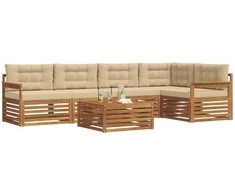 Lauko sofos komplektas su pagalve 6 pcs Natūralus ir bežinis