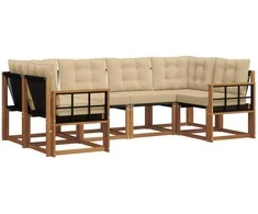 Lauko sofos komplektas su pagalve 6 pcs Natūralus ir bežinis