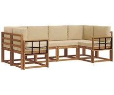 Lauko sofos komplektas su pagalve 6 pcs Natūralus ir bežinis