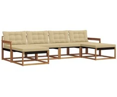 Lauko sofos komplektas su pagalve 6 pcs Natūralus ir bežinis