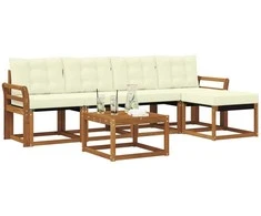Lauko sofos komplektas su pagalve 6 pcs Natūralus ir grietinėlė