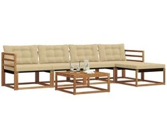 Lauko sofos komplektas su pagalve 6 pcs Natūralus ir bežinis