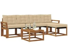 Lauko sofos komplektas su pagalve 6 pcs Natūralus ir bežinis