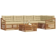 Lauko sofos komplektas su pagalve 6 pcs Natūralus ir bežinis
