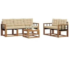 Lauko sofos komplektas su pagalve 6 pcs Natūralus ir bežinis