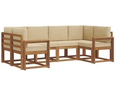 Lauko sofos komplektas su pagalve 6 pcs Natūralus ir bežinis