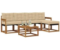 Lauko sofos komplektas su pagalve 6 pcs Natūralus ir bežinis