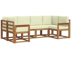 Lauko sofos komplektas su pagalve 6 pcs Natūralus ir grietinėlė