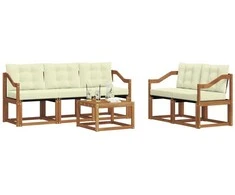 Lauko sofos komplektas su pagalve 6 pcs Natūralus ir grietinėlė