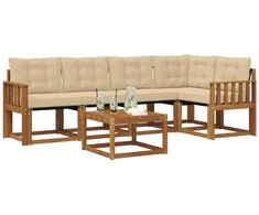 Lauko sofos komplektas su pagalve 6 pcs Natūralus ir bežinis