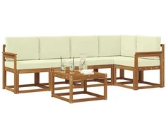 Lauko sofos komplektas su pagalve 6 pcs Natūralus ir grietinėlė
