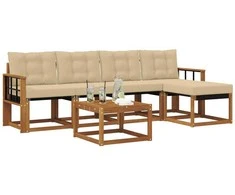 Lauko sofos komplektas su pagalve 6 pcs Natūralus ir bežinis
