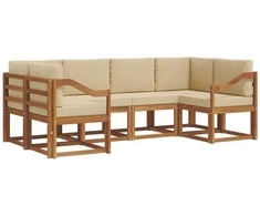 Lauko sofos komplektas su pagalve 6 pcs Natūralus ir bežinis