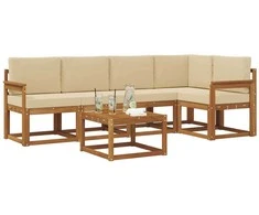 Lauko sofos komplektas su pagalve 6 pcs Natūralus ir bežinis