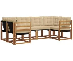 Lauko sofos komplektas su pagalve 6 pcs Natūralus ir bežinis