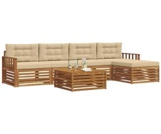 Lauko sofos komplektas su pagalve 6 pcs Natūralus ir bežinis