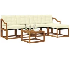 Lauko sofos komplektas su pagalve 6 pcs Natūralus ir grietinėlė