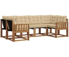 Lauko sofos komplektas su pagalve 6 pcs Natūralus ir bežinis
