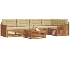 Lauko sofos komplektas su pagalve 6 pcs Natūralus ir bežinis