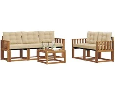 Lauko sofos komplektas su pagalve 6 pcs Natūralus ir bežinis